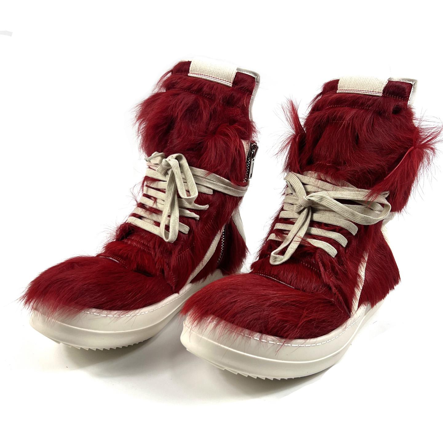 Rick Owens Red & Off-white Geobasket Sneakers - FashionPlug