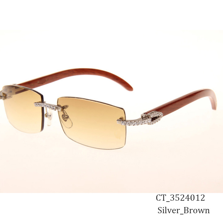 Cartier CT_3524012 Big Diamond Wood Sunglasses In Silver Brown - FashionPlug