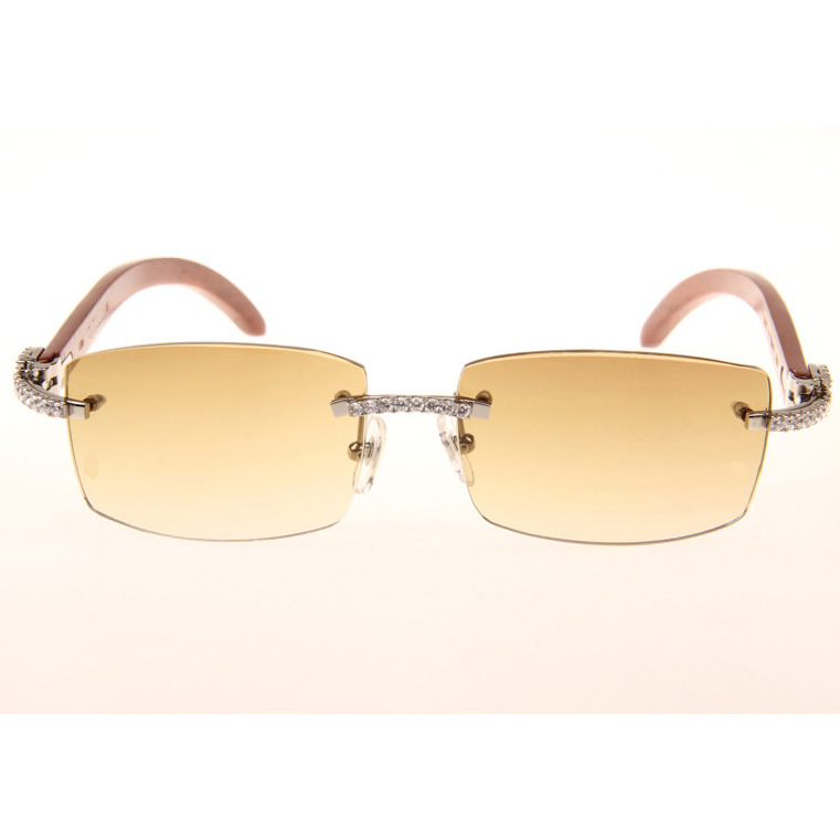 Cartier CT_3524012 Big Diamond Wood Sunglasses In Silver Brown - FashionPlug