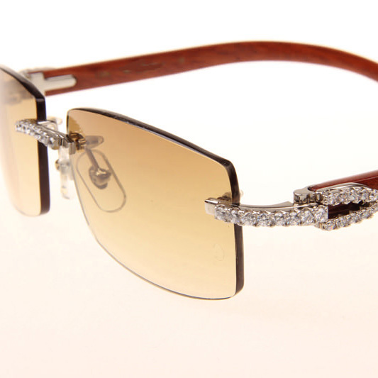 Cartier CT_3524012 Big Diamond Wood Sunglasses In Silver Brown - FashionPlug