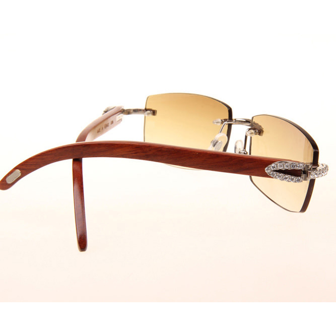 Cartier CT_3524012 Big Diamond Wood Sunglasses In Silver Brown - FashionPlug