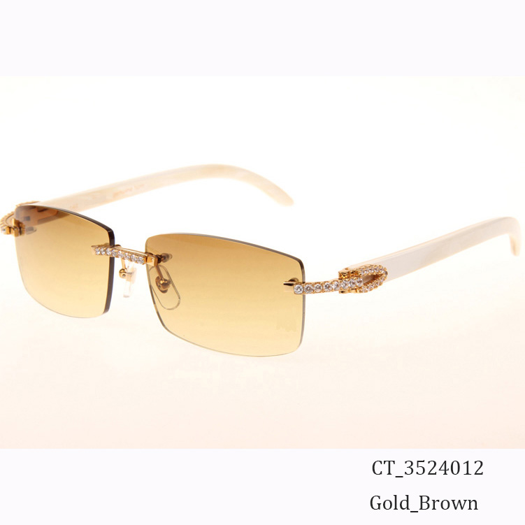 Cartier CT 3524012 Big Diamond White Buffalo Sunglasses In Gold Brown - FashionPlug
