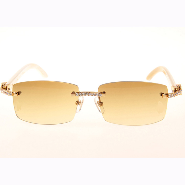 Cartier CT 3524012 Big Diamond White Buffalo Sunglasses In Gold Brown - FashionPlug