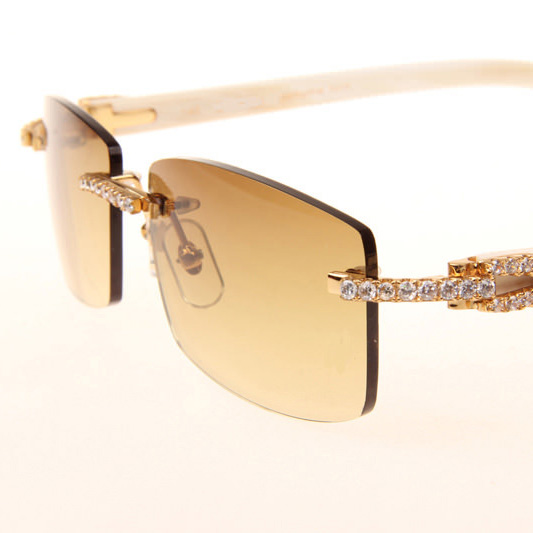 Cartier CT 3524012 Big Diamond White Buffalo Sunglasses In Gold Brown - FashionPlug