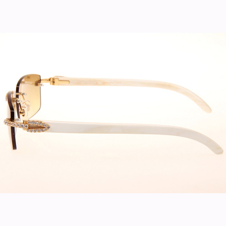 Cartier CT 3524012 Big Diamond White Buffalo Sunglasses In Gold Brown - FashionPlug