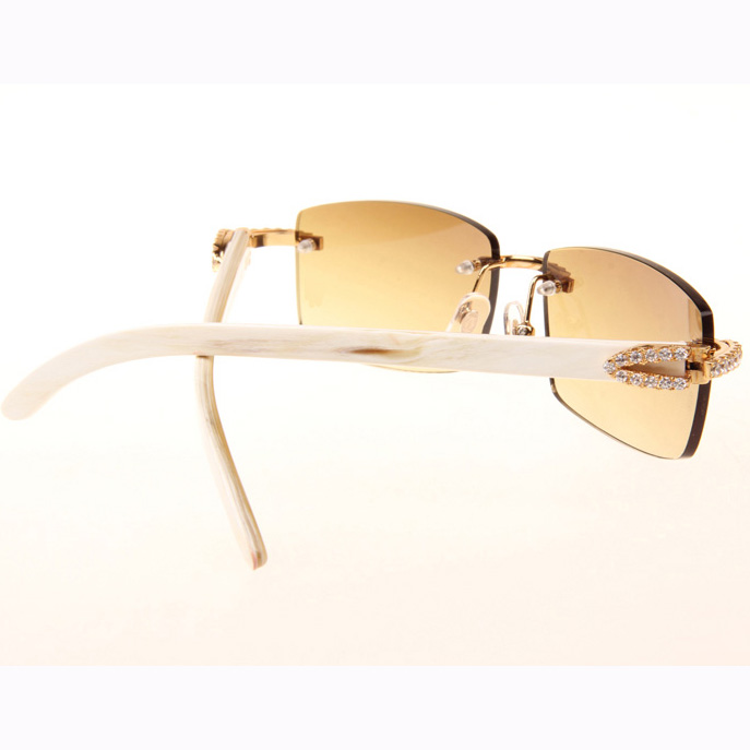 Cartier CT 3524012 Big Diamond White Buffalo Sunglasses In Gold Brown - FashionPlug