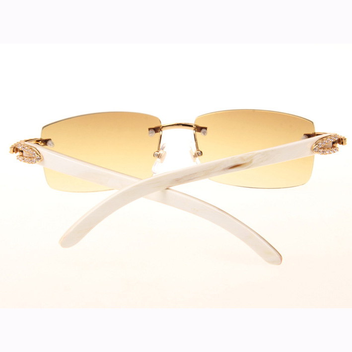 Cartier CT 3524012 Big Diamond White Buffalo Sunglasses In Gold Brown - FashionPlug