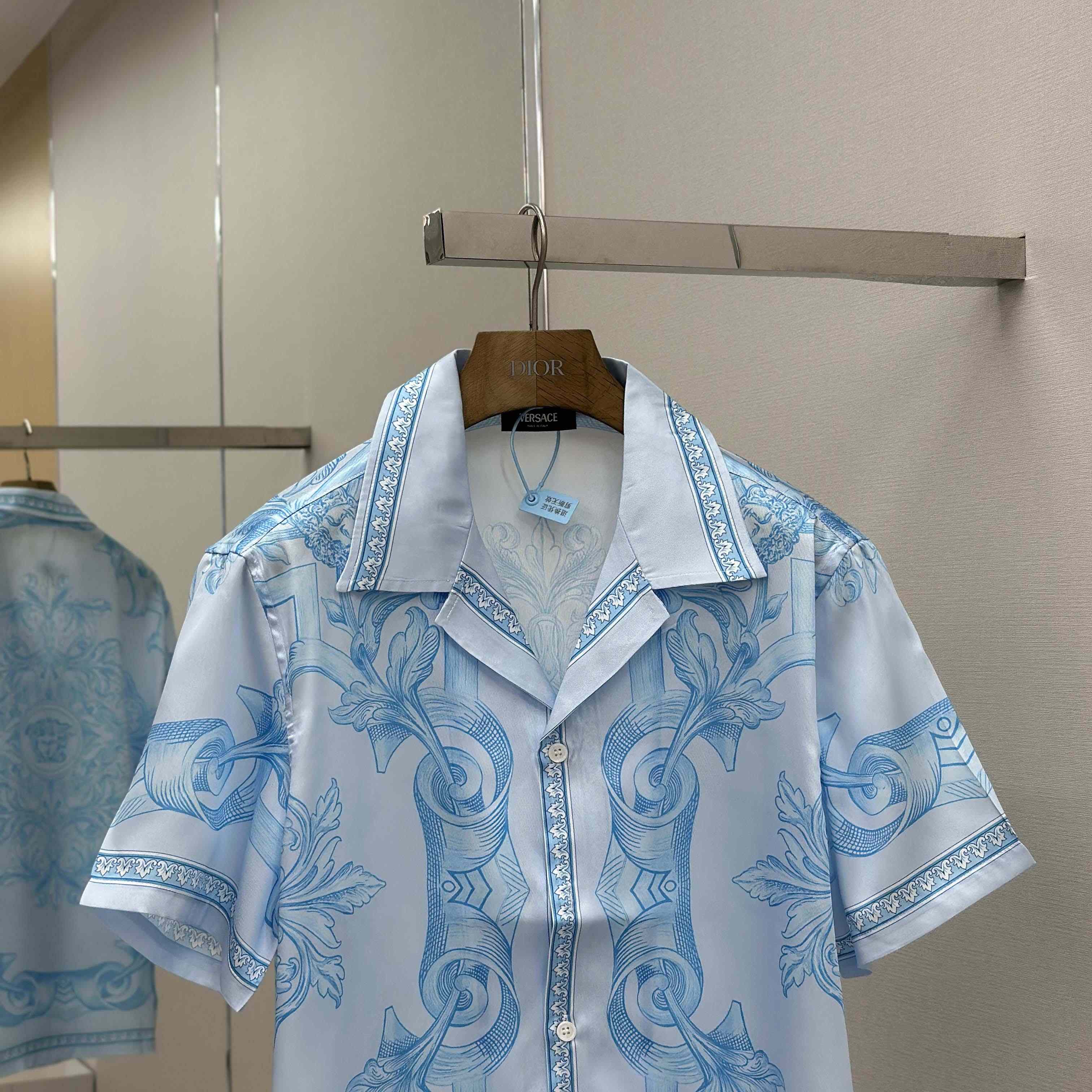 Versace Architectural Baroque Silk Shirt & Silk Shorts - FashionPlug