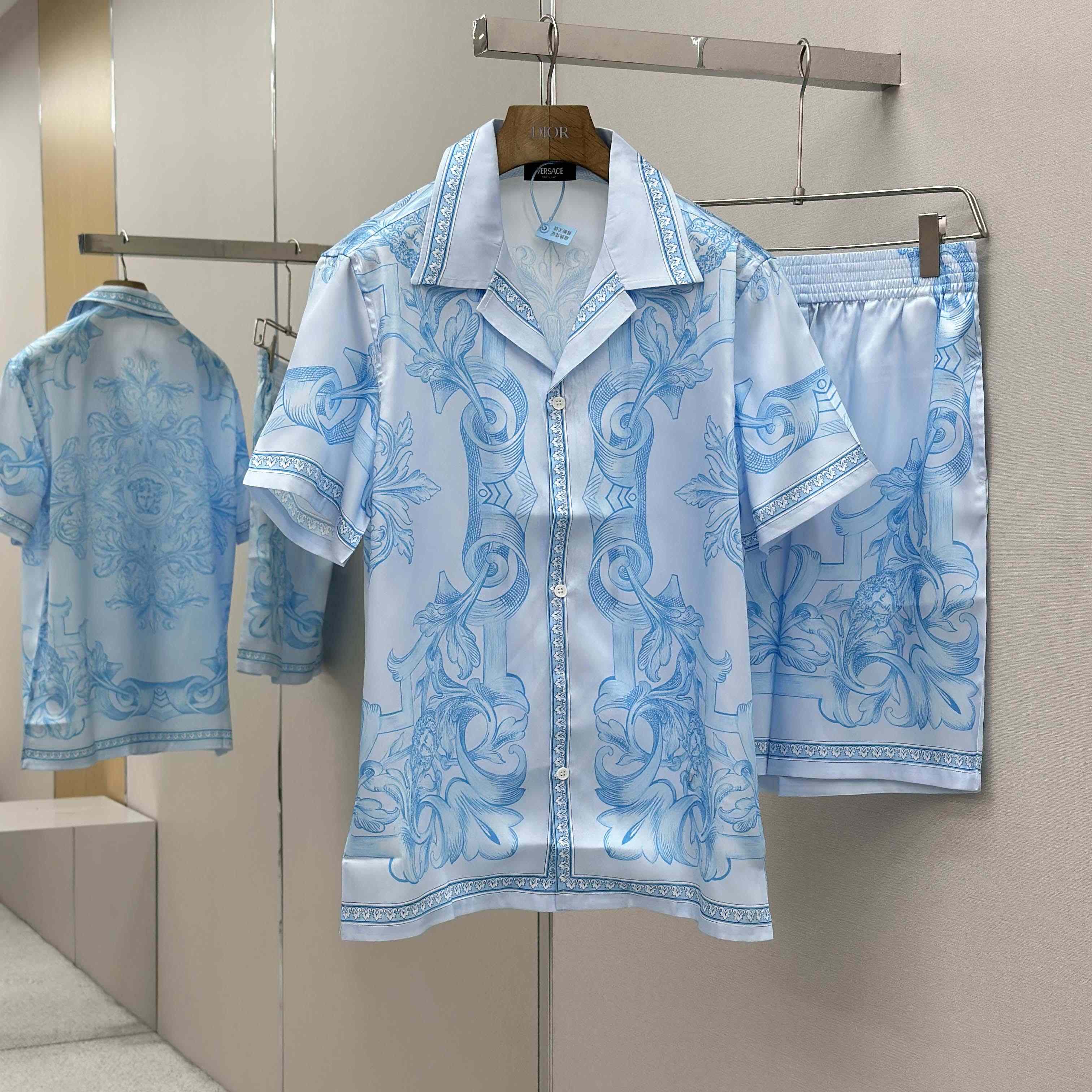 Versace Architectural Baroque Silk Shirt & Silk Shorts - FashionPlug