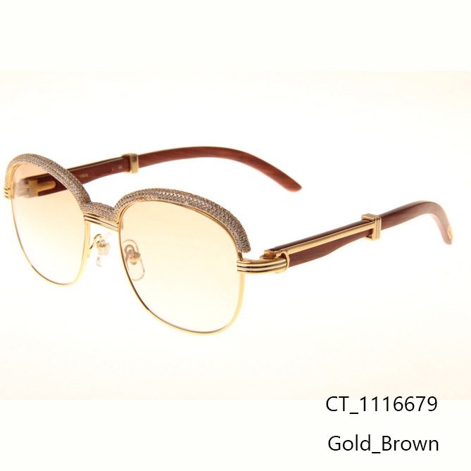 Cartier CT_1116679 Diamond Wood Sunglasses In Gold Brown - FashionPlug