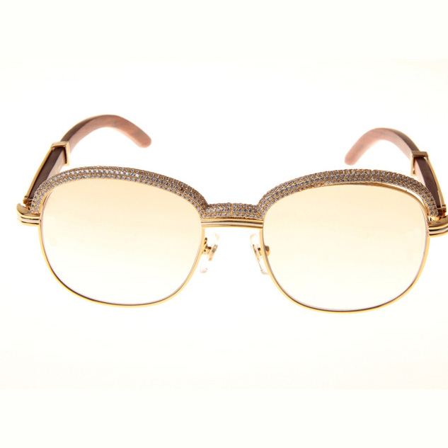 Cartier CT_1116679 Diamond Wood Sunglasses In Gold Brown - FashionPlug