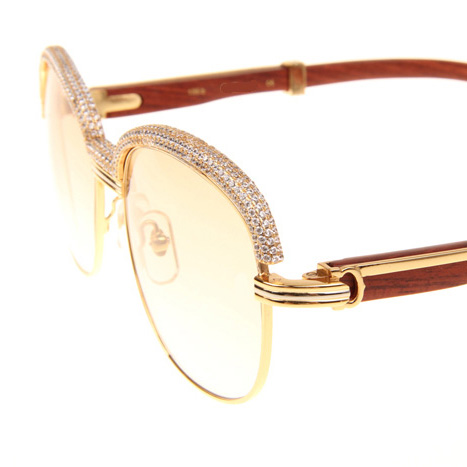 Cartier CT_1116679 Diamond Wood Sunglasses In Gold Brown - FashionPlug