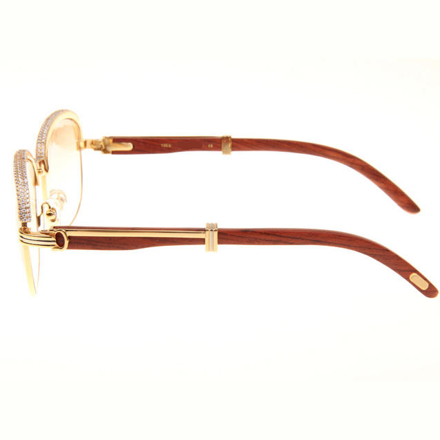 Cartier CT_1116679 Diamond Wood Sunglasses In Gold Brown - FashionPlug