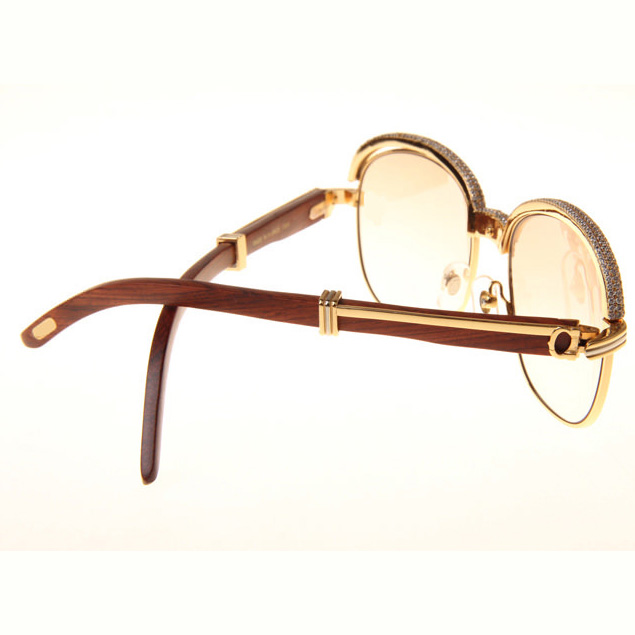 Cartier CT_1116679 Diamond Wood Sunglasses In Gold Brown - FashionPlug