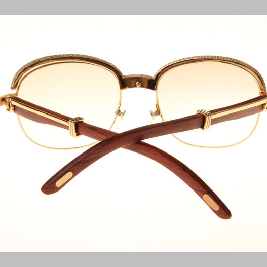 Cartier CT_1116679 Diamond Wood Sunglasses In Gold Brown - FashionPlug