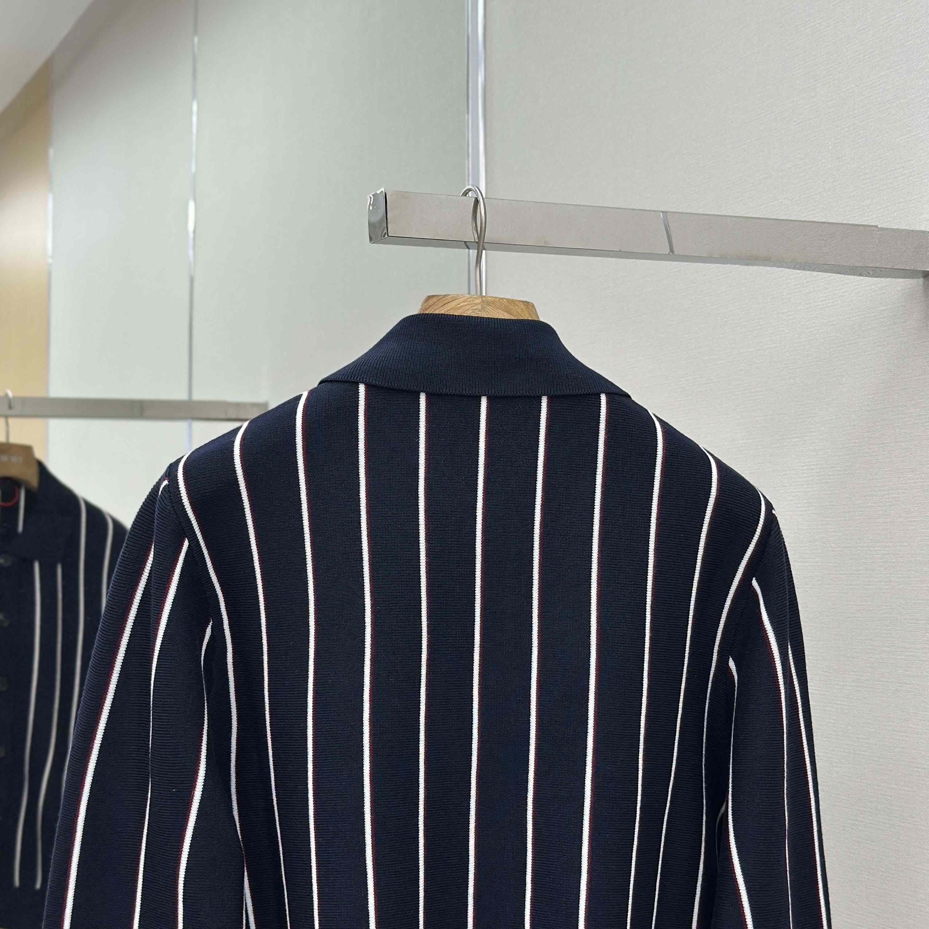 Prada Navy Striped Wool Cardigan - FashionPlug