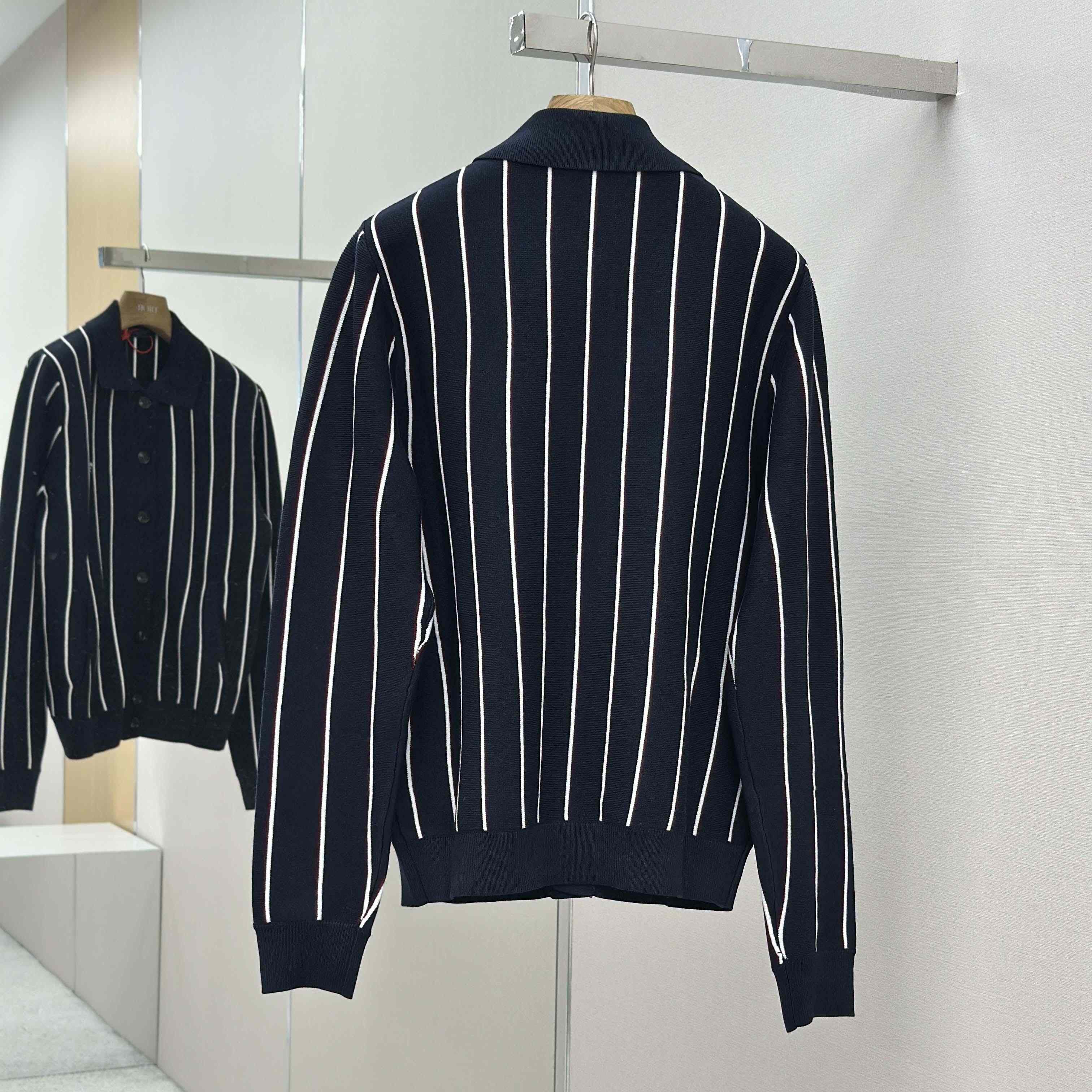 Prada Navy Striped Wool Cardigan - FashionPlug