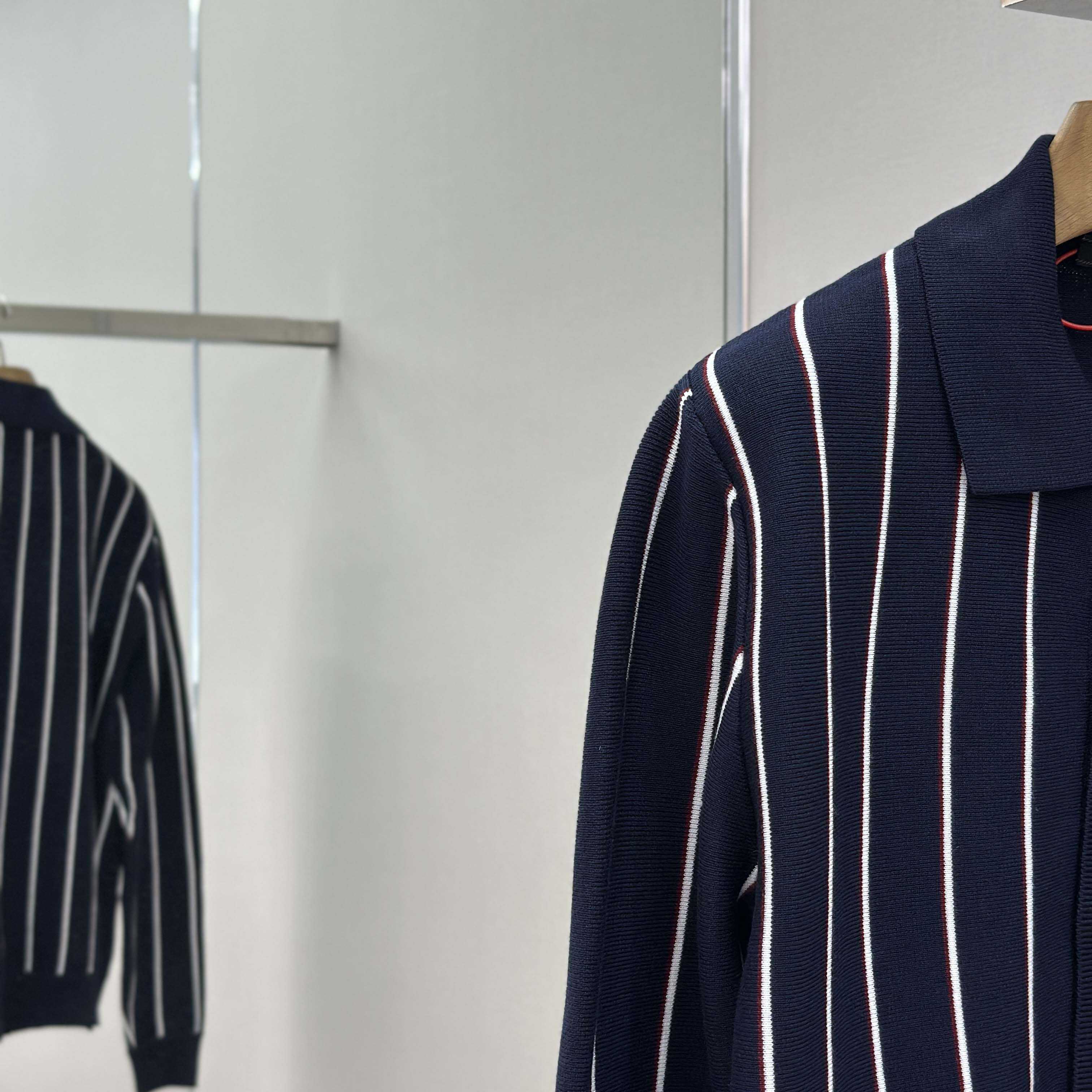 Prada Navy Striped Wool Cardigan - FashionPlug