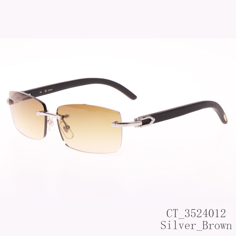 Cartier CT_3524012 Black Wood Sunglasses In Silver Brown - FashionPlug