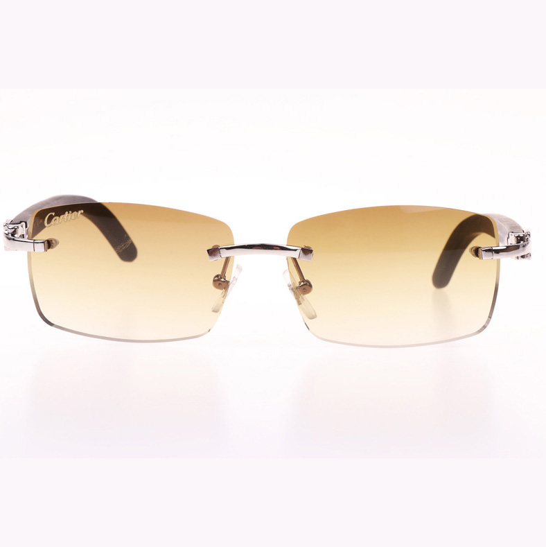 Cartier CT_3524012 Black Wood Sunglasses In Silver Brown - FashionPlug