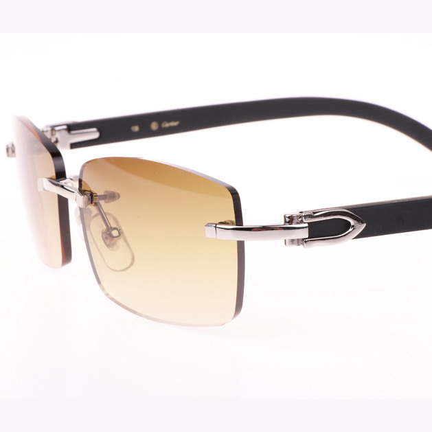 Cartier CT_3524012 Black Wood Sunglasses In Silver Brown - FashionPlug