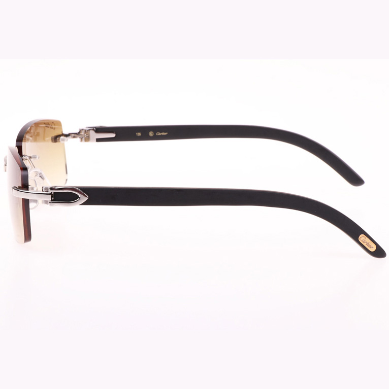 Cartier CT_3524012 Black Wood Sunglasses In Silver Brown - FashionPlug