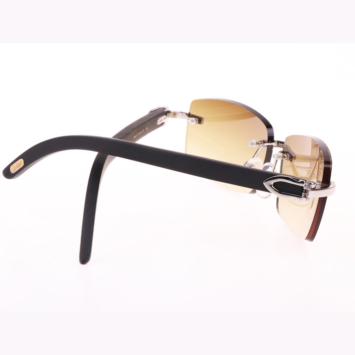 Cartier CT_3524012 Black Wood Sunglasses In Silver Brown - FashionPlug