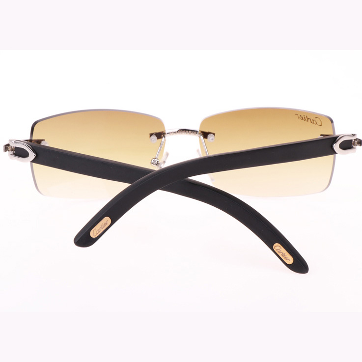 Cartier CT_3524012 Black Wood Sunglasses In Silver Brown - FashionPlug