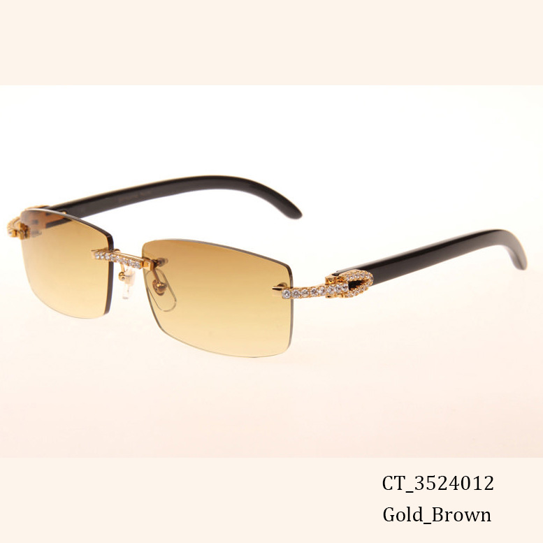 Cartier CT 3524012 Big Diamond Black Buffalo Sunglasses In Gold Brown - FashionPlug