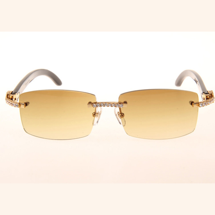 Cartier CT 3524012 Big Diamond Black Buffalo Sunglasses In Gold Brown - FashionPlug