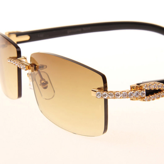 Cartier CT 3524012 Big Diamond Black Buffalo Sunglasses In Gold Brown - FashionPlug