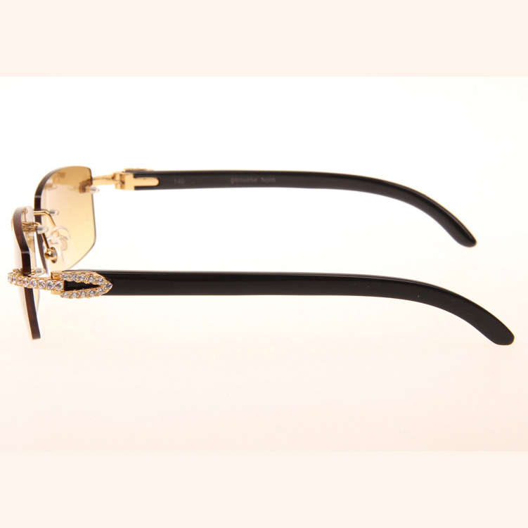 Cartier CT 3524012 Big Diamond Black Buffalo Sunglasses In Gold Brown - FashionPlug