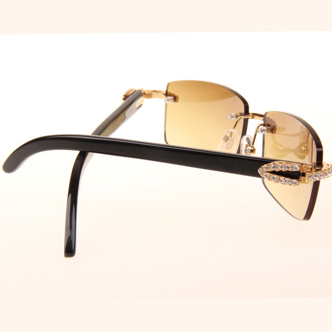 Cartier CT 3524012 Big Diamond Black Buffalo Sunglasses In Gold Brown - FashionPlug