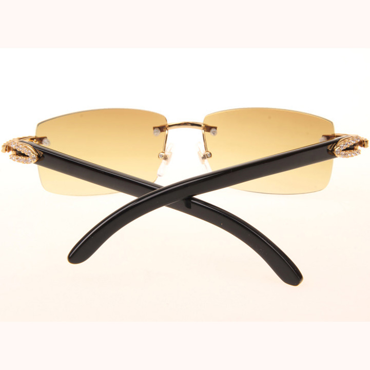 Cartier CT 3524012 Big Diamond Black Buffalo Sunglasses In Gold Brown - FashionPlug