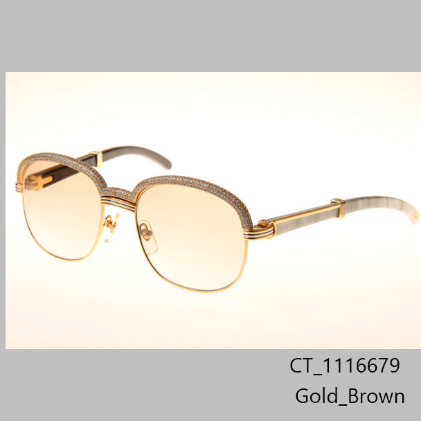 Cartier CT_1116679 Diamond White Mix Black Buffalo Sunglasses In Gold Brown - FashionPlug