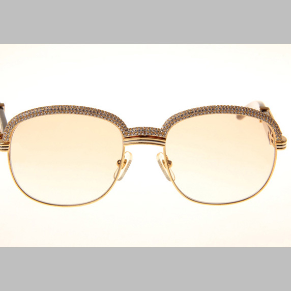 Cartier CT_1116679 Diamond White Mix Black Buffalo Sunglasses In Gold Brown - FashionPlug