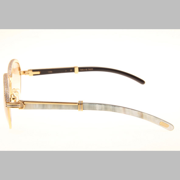 Cartier CT_1116679 Diamond White Mix Black Buffalo Sunglasses In Gold Brown - FashionPlug