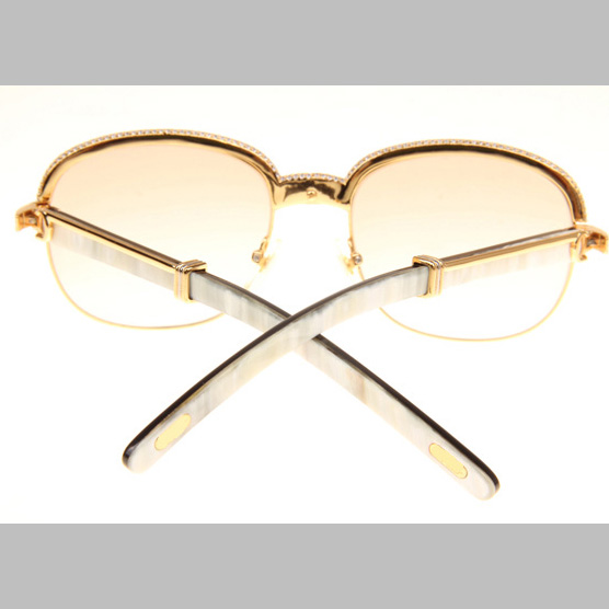 Cartier CT_1116679 Diamond White Mix Black Buffalo Sunglasses In Gold Brown - FashionPlug
