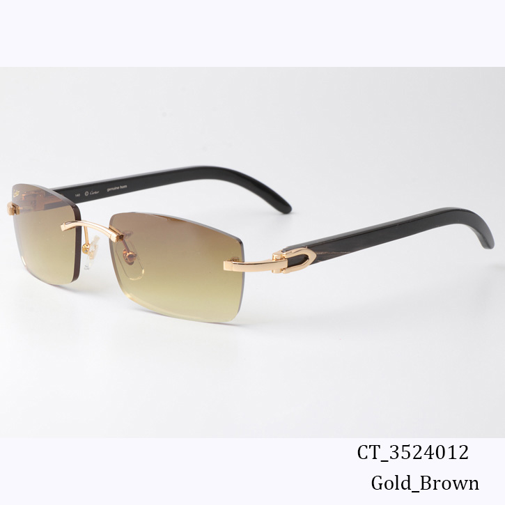 Cartier CT_3524012 Black Buffalo Sunglasses Gold Brown - FashionPlug