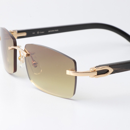 Cartier CT_3524012 Black Buffalo Sunglasses Gold Brown - FashionPlug