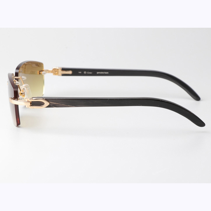 Cartier CT_3524012 Black Buffalo Sunglasses Gold Brown - FashionPlug