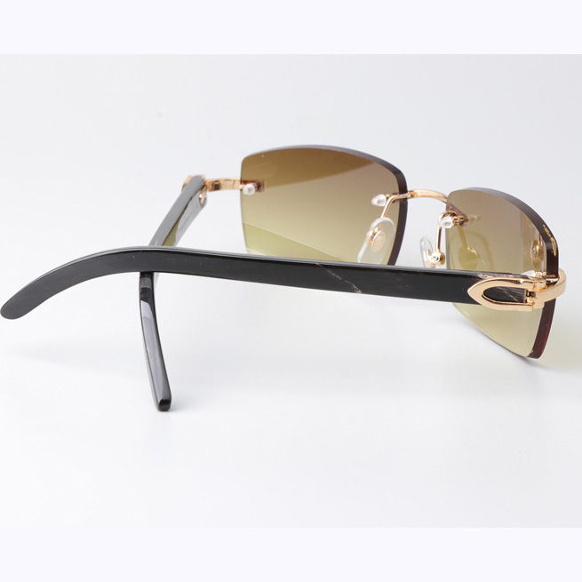Cartier CT_3524012 Black Buffalo Sunglasses Gold Brown - FashionPlug