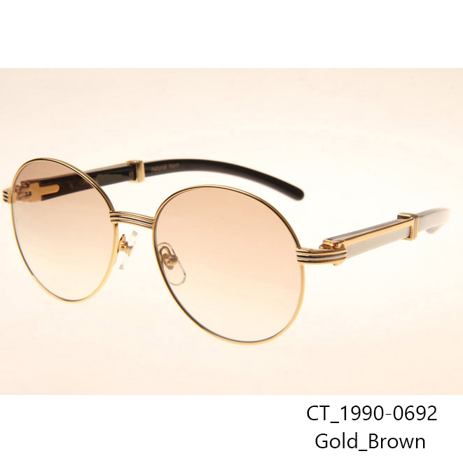 Cartier CT1990-0692 White Mix Black Buffalo Sunglasses In Gold Brown - FashionPlug