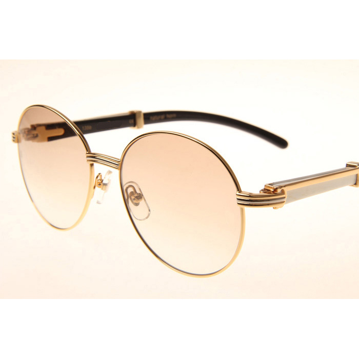 Cartier CT1990-0692 White Mix Black Buffalo Sunglasses In Gold Brown - FashionPlug