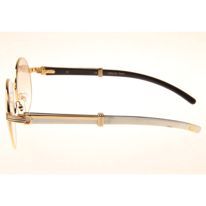 Cartier CT1990-0692 White Mix Black Buffalo Sunglasses In Gold Brown - FashionPlug