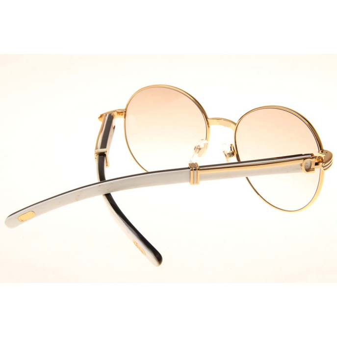 Cartier CT1990-0692 White Mix Black Buffalo Sunglasses In Gold Brown - FashionPlug