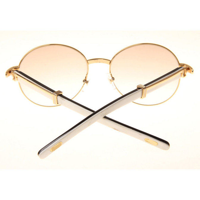 Cartier CT1990-0692 White Mix Black Buffalo Sunglasses In Gold Brown - FashionPlug
