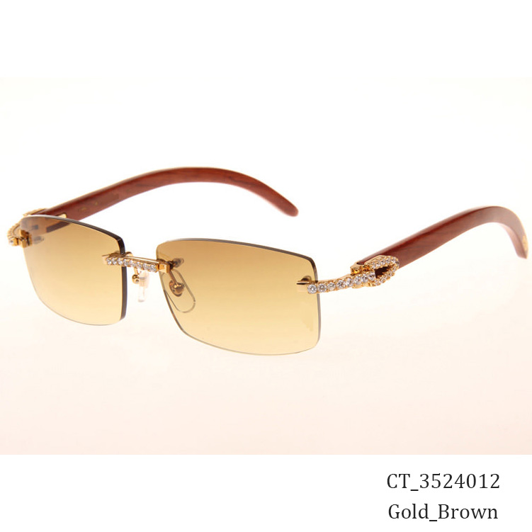 Cartier CT_3524012 Big Diamond Wood Sunglasses In Gold Brown - FashionPlug