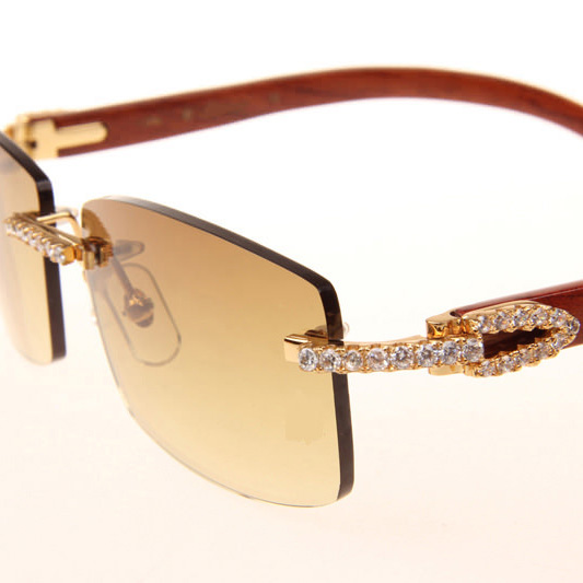 Cartier CT_3524012 Big Diamond Wood Sunglasses In Gold Brown - FashionPlug