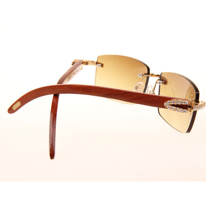 Cartier CT_3524012 Big Diamond Wood Sunglasses In Gold Brown - FashionPlug